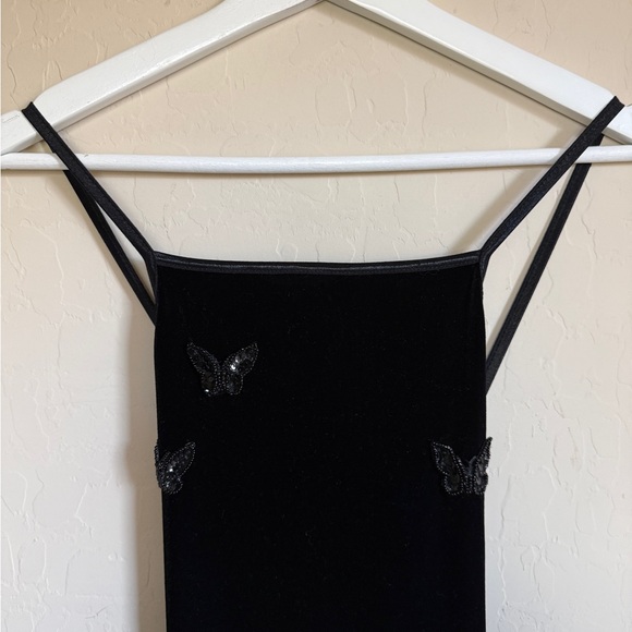 City Triangles Y2K 90s Black Velvet Maxi Dress Butterfly Beaded Side Slit - Picture 3 of 12